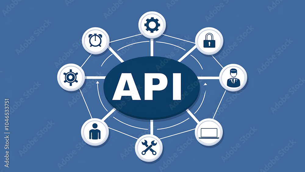 network diagram of 'API', API icons, Digital network, Blue background network diagram of 'API', API icons, Digital network, Blue background