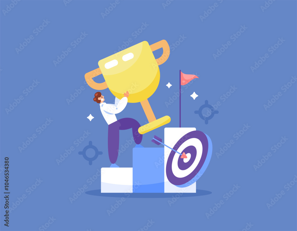 custom made wallpaper toronto digitalconcept of effort to success. develop oneself and improve abilities. keep going up to win and reach the goal. illustration of a man carrying a trophy to the top. flat style design. elements