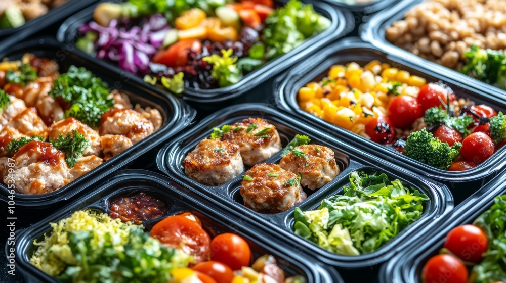 A vibrant array of healthy meal prep containers filled with colorful vegetables, grains, and protein, showcasing a variety of nutritious options. A vibrant array of healthy meal prep containers filled with colorful vegetables, grains, and protein, showcasing a variety of nutritious options.