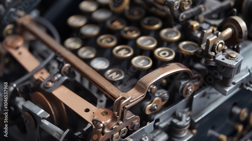 Closeup view of a traditional stenography machine with keys