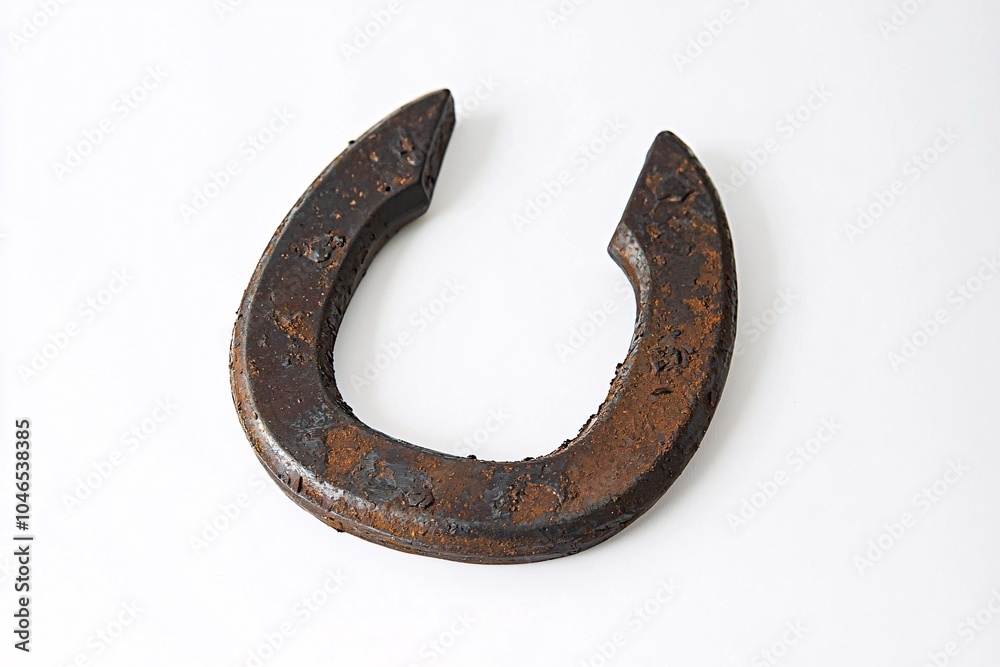 A weathered horseshoe rests against a clean white backdrop, embodying its timeless allure and the promise of prosperity. A weathered horseshoe rests against a clean white backdrop, embodying its timeless allure and the promise of prosperity.