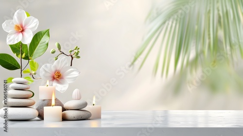 Serene zen decor with candles and flowers