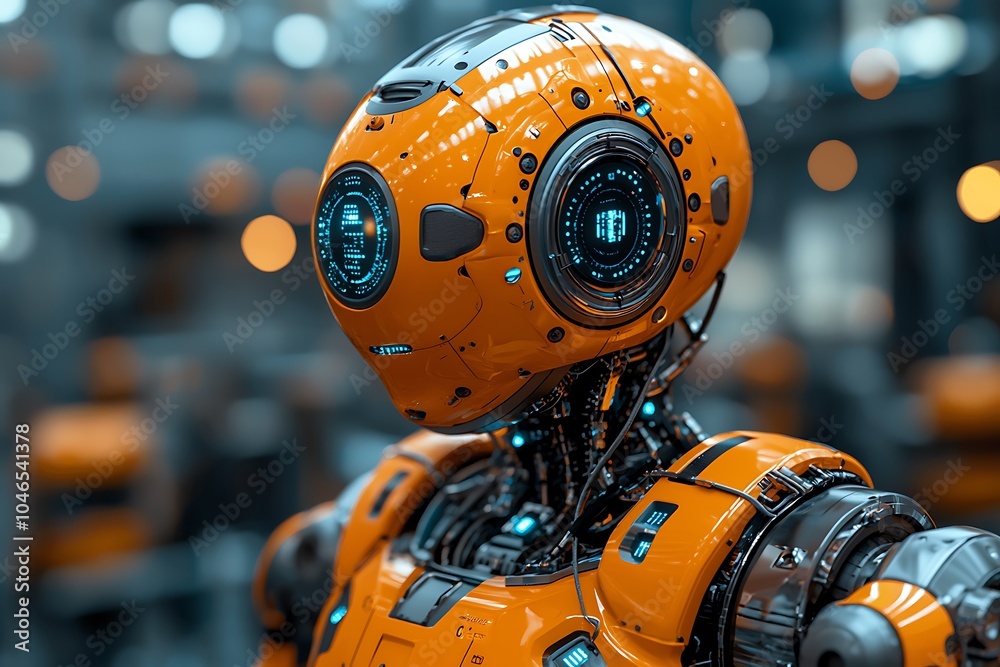 Futuristic Orange Robot with Glowing Blue Eyes - A Glimpse into the Future of Robotics Futuristic Orange Robot with Glowing Blue Eyes - A Glimpse into the Future of Robotics