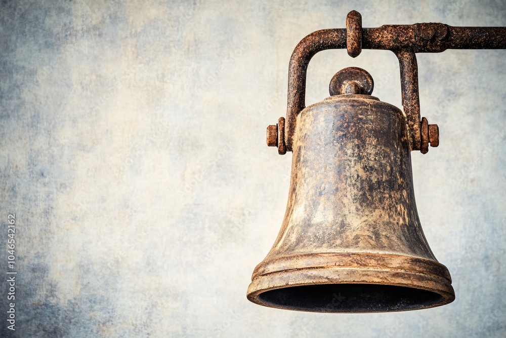 Obraz premium Rustic Old Bell Hanging Against a Weathered Wall