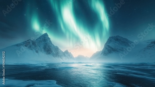 Aurora Borealis Over Snowy Mountains