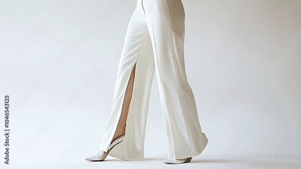 These split-hem pants, set against a pristine backdrop, emphasize their contemporary style and adaptability for trendy visuals. These split-hem pants, set against a pristine backdrop, emphasize their contemporary style and adaptability for trendy visuals.