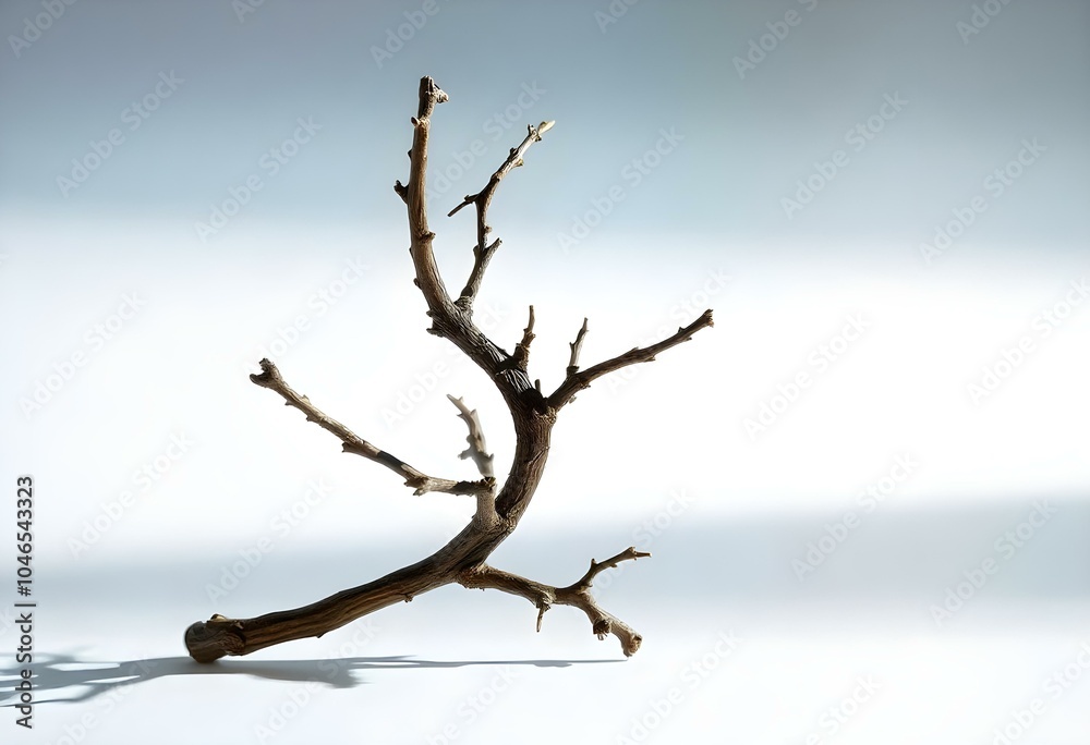 short, gnarled dry branch with sharp angles, isolated on a smooth white plane create with ai short, gnarled dry branch with sharp angles, isolated on a smooth white plane create with ai