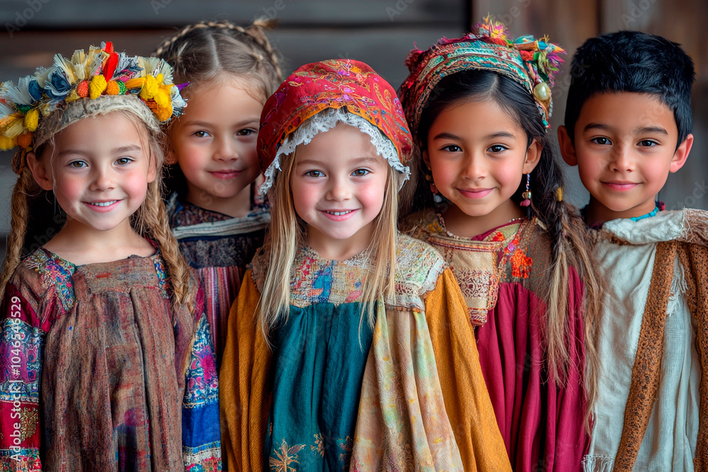 Fototapeta premium Children Wearing Traditional Cultural Clothing
