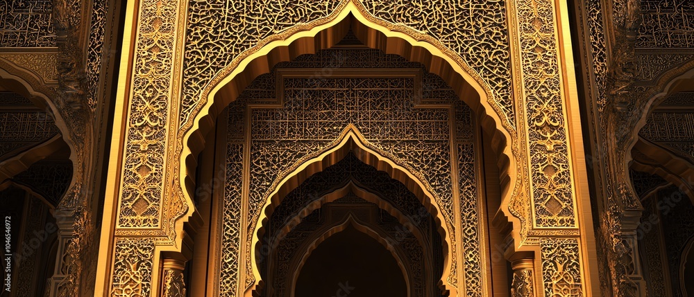 Naklejka premium Intricate Islamic architecture, detailed arches