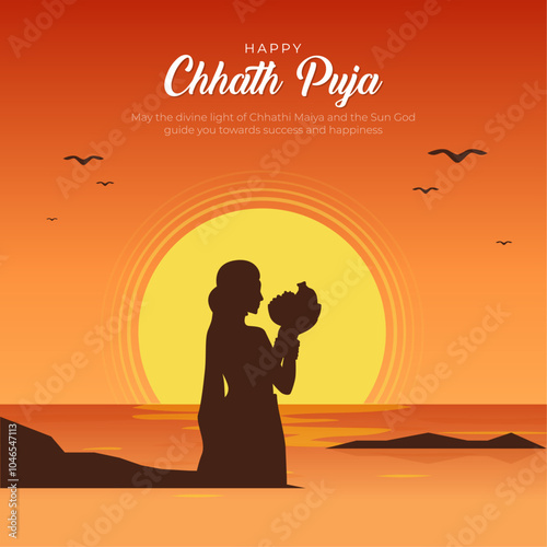 Happy Chhath Puja Post and Greeting Card. Indian Festival Chhath Puja Celebration Vector Illustration photo