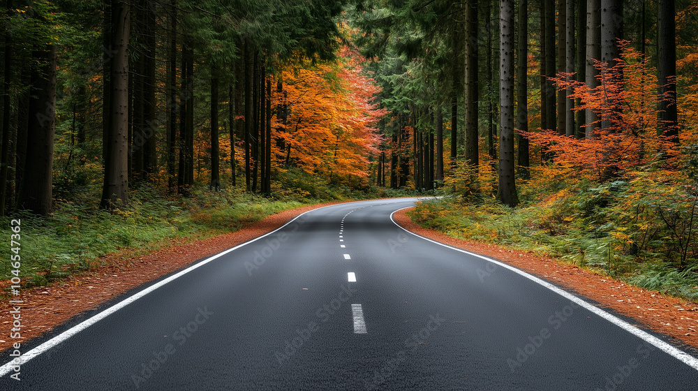 Obraz premium A road with a tree line on both sides
