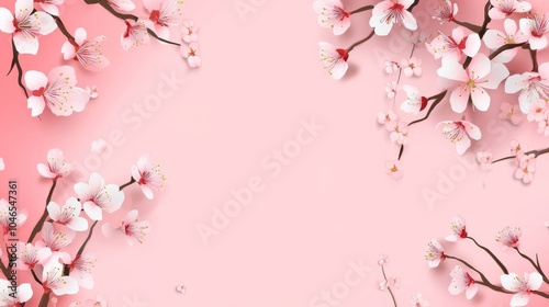 Photo of, Pink background with minimalist cherry blossom motifs for design, banner template photo