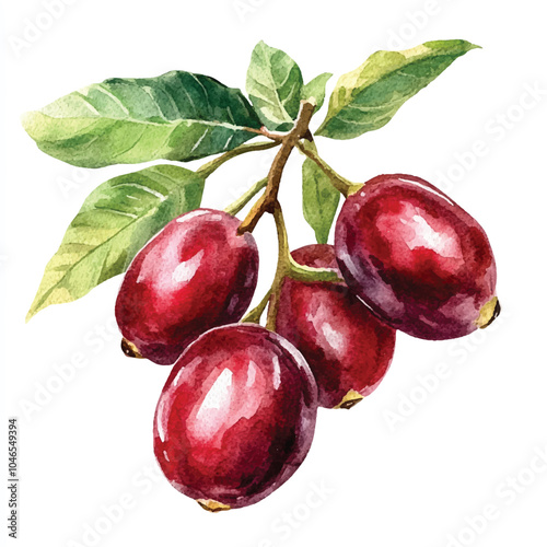 Jujube fruit watercolor clipart illustration