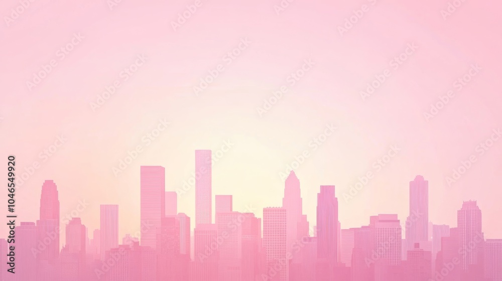Photo of, Pink background with minimalist cityscape silhouettes for design, banner template Photo of, Pink background with minimalist cityscape silhouettes for design, banner template