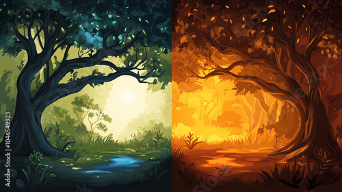 Dual Forest Scenes: Light & Dark
