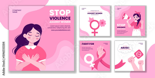 Campaign to End Violence Against Women Social Media Post Illustration in Flat Cartoon Style