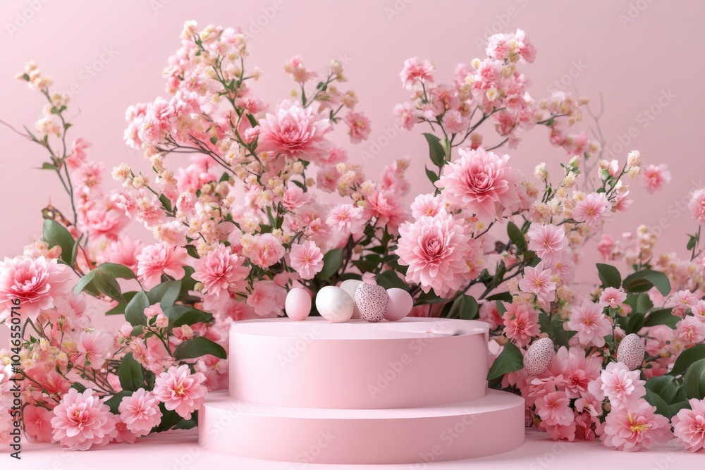 3d spring floral scene with podium display on pink pastel background with rose flowers. Minimal pedestal for beauty, health, cosmetic product. with generative ai 3d spring floral scene with podium display on pink pastel background with rose flowers. Minimal pedestal for beauty, health, cosmetic product. with generative ai