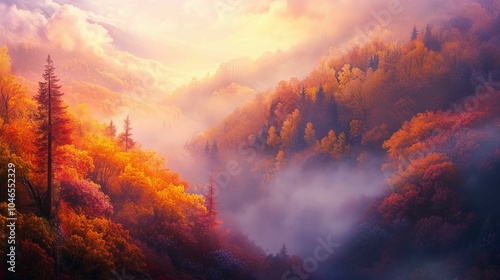 Breathtaking Fall Landscape Captured in Digital Photography, Showcasing Rich Colors and Light Mist for an Epic Autumn Experience. 