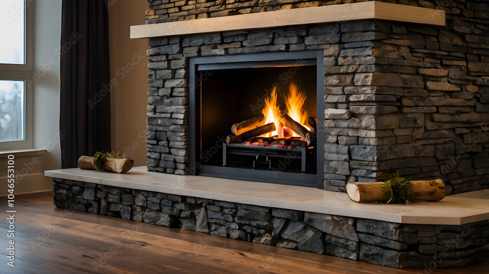 fireplace with burning wood, ai generated fireplace with burning wood, ai generated