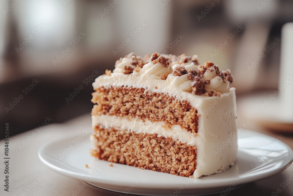 Slice of cinnamon cake with cream frosting Slice of cinnamon cake with cream frosting