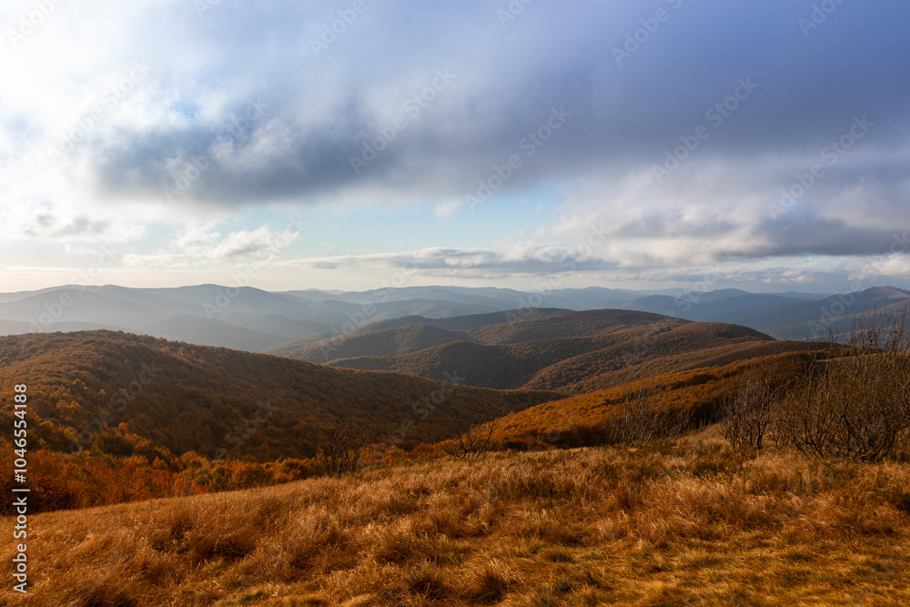 View on hills from Mała Rawka, Bieszczady, Poland View on hills from Mała Rawka, Bieszczady, Poland