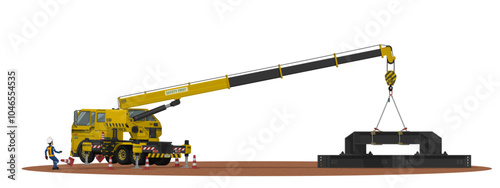 The mobile crane is lifting overload on white background
