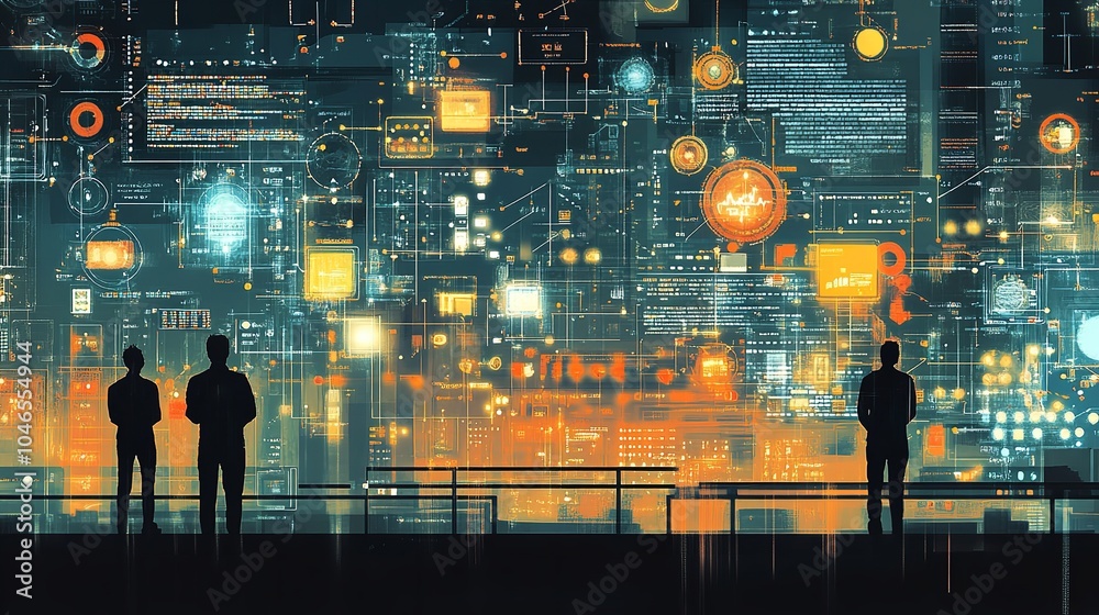 Fototapeta premium Big Data Ecosystem Integration: Depicting the integration of a big data ecosystem with an image of data engineers connecting multiple data sources, including databases, streams, and APIs.