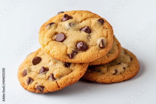 Freshly baked pile of gooey chocolate chip cookies, warm and irresistible, perfect for any dessert lover. photo