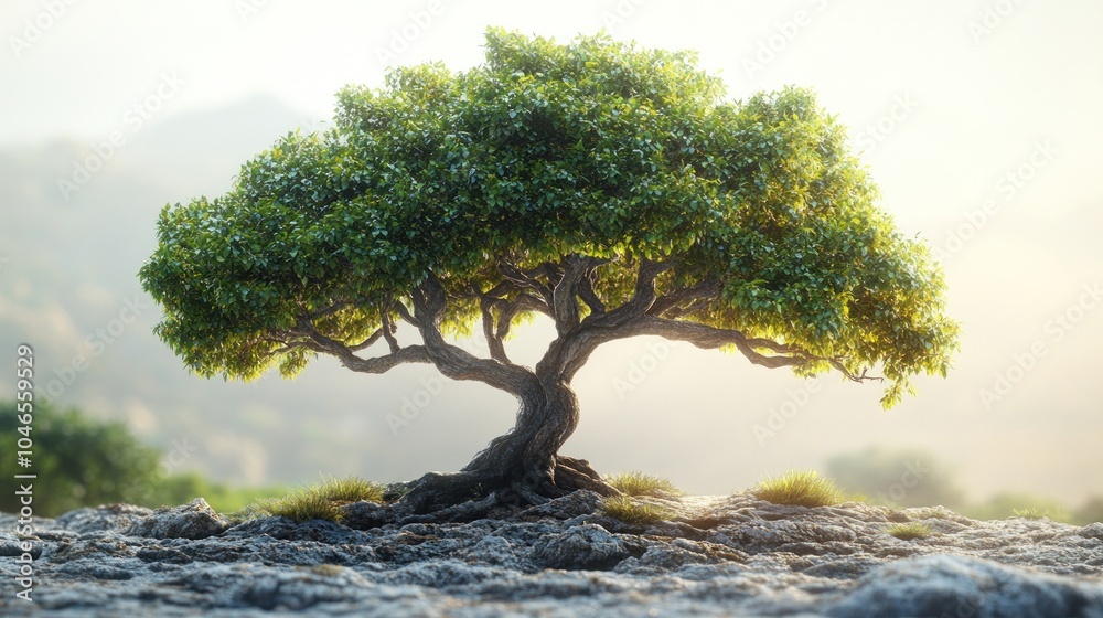 A solitary tree stands resiliently on rocky terrain, symbolizing nature. A solitary tree stands resiliently on rocky terrain, symbolizing nature.