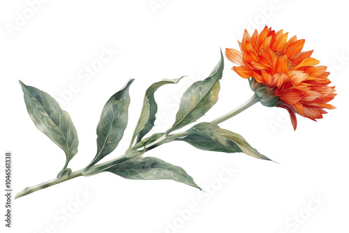Vibrant Orange Dahlia Flower on White Background