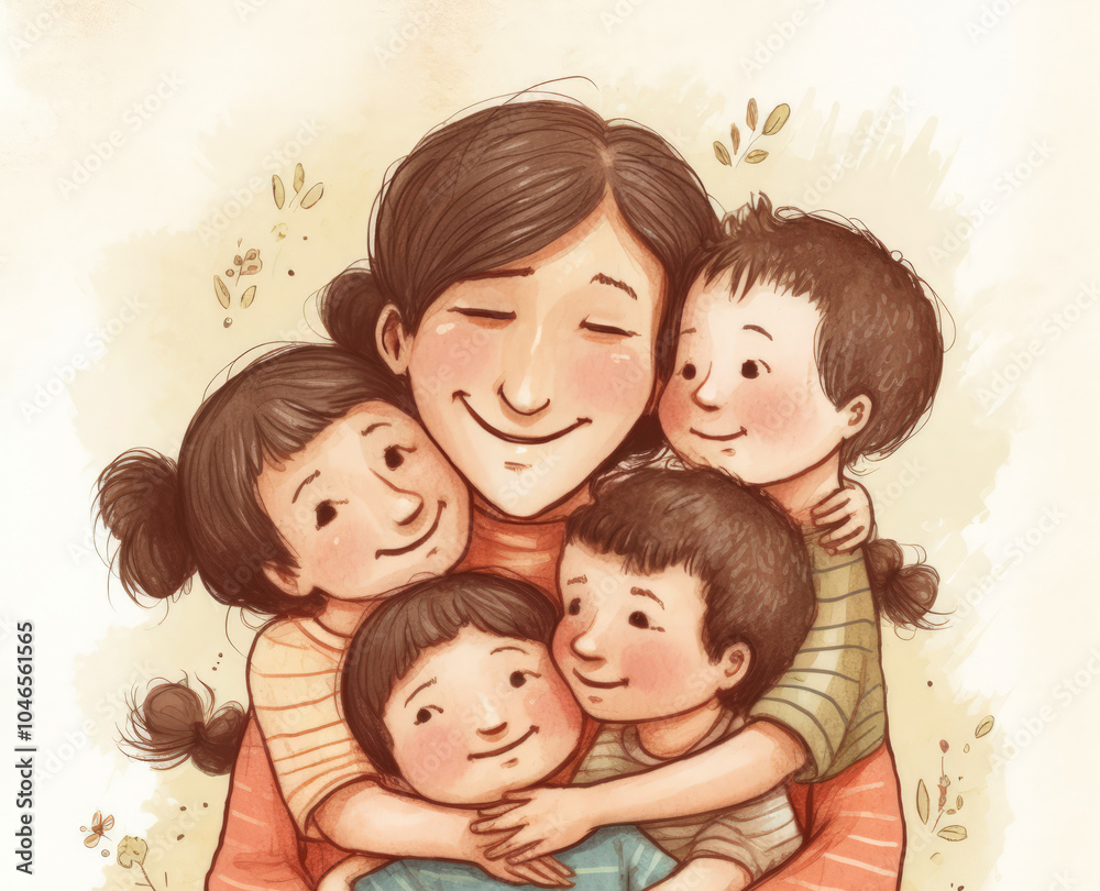 generated illustration of mother hugging her children. Happy Mothers day concept. generated illustration of mother hugging her children. Happy Mothers day concept.