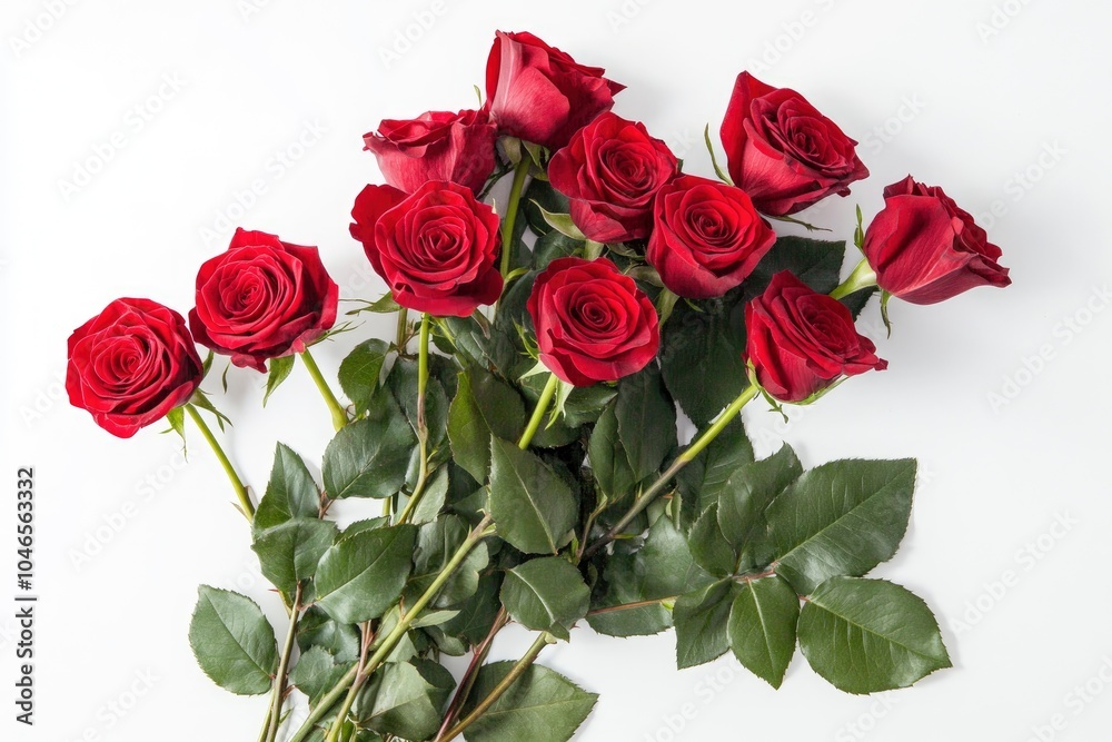Obraz premium Beautiful red roses on white background, flat lay with generative ai