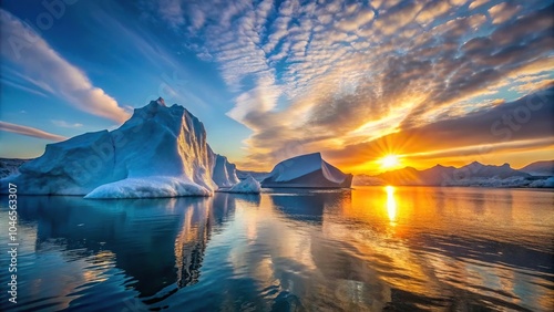 Sunrise over iceberg in Greenland melting icebergs on icefjord photo