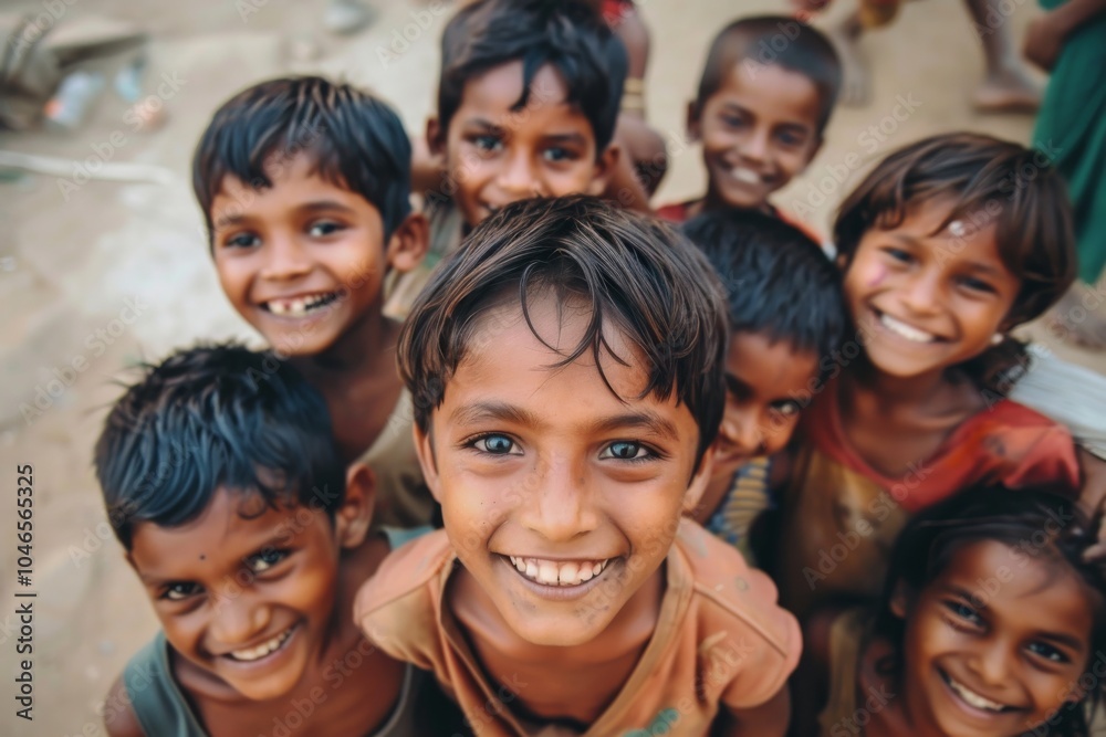 Group of indian kids smiling at the camera. Selective focus. Group of indian kids smiling at the camera. Selective focus.