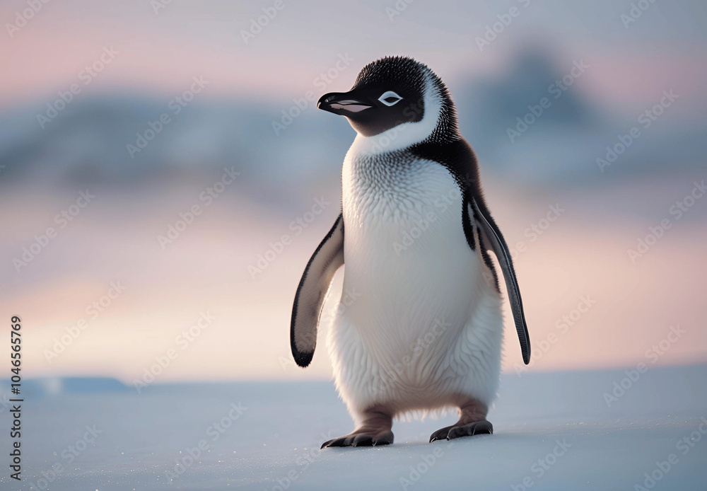 Obraz premium charming and resilient nature of a penguin in its cold, wintry habitat.