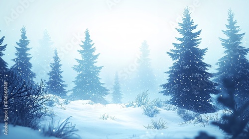 Vector Illustration of a Winter Forest with Snow