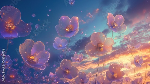 Glowing Aurora Blossoms Adorn the Ethereal Night Sky