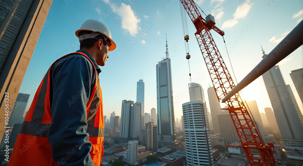 A construction worker wearing a yellow helmet A construction worker wearing a yellow helmet