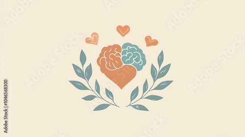 A simple, calming logo for World Mental Health Day with a heart, brain, and mindfulness icons gently integrated in soft tones