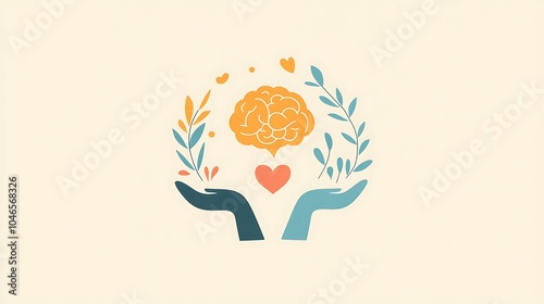 A soft and gentle logo for World Mental Health Day, focusing on mental well-being with symbols of a heart, brain, and mindfulness