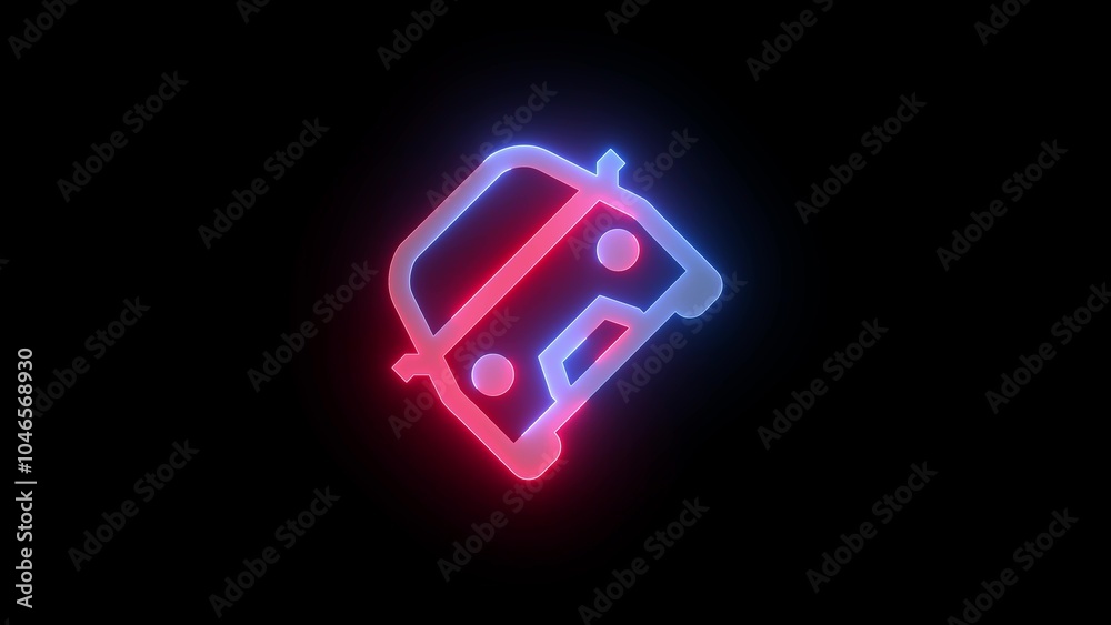 Neon accident car icon blue red color glowing black background Neon accident car icon blue red color glowing black background