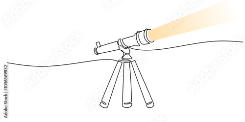 Minimalist Continuous Line Drawing of Telescope for Space Exploration and Astronomy Tools
