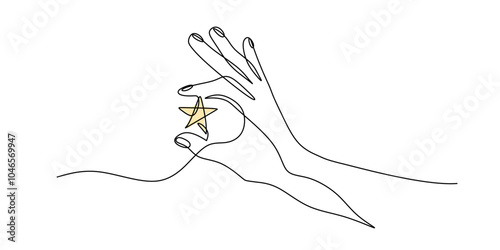 Minimalist Hand Holding Star Continuous Line Drawing for Aspiration and Achievement