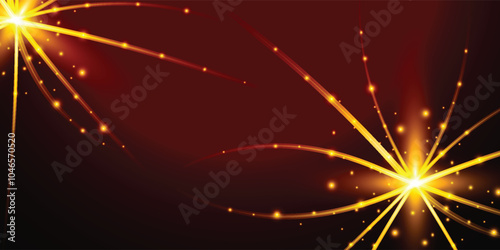 Golden curve lines, shine dots effect and bokeh on red luxury background. Elegant style design template concept. Vector illustration