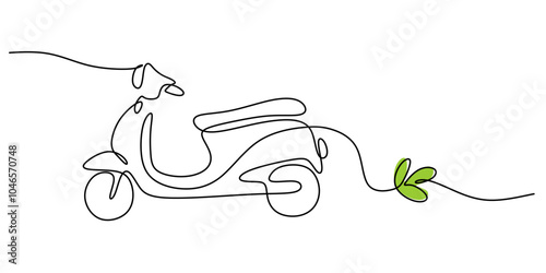 Electric Motor with Leaf Icon Continuous Line Drawing for Sustainable Green Energy Innovation