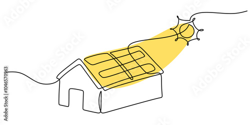 Solar-Powered House Continuous Line Drawing for Eco-Friendly Sustainable Living and Renewable Energy