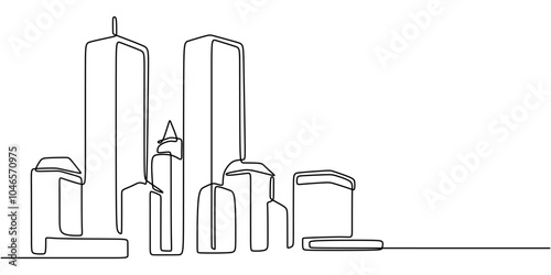 Continuous Line Drawing of High-Rise Skyscrapers Modern Architecture City Landscape Design
