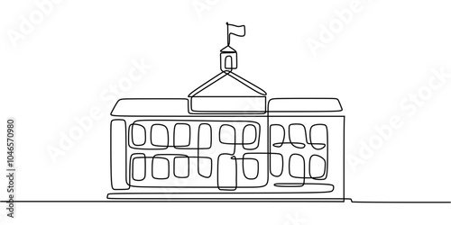 Minimalist Continuous Line Drawing of School Building for Education and Architecture Concepts