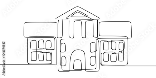 Continuous One Line Drawing of a Bank Building Simple Financial Institution Architecture Design