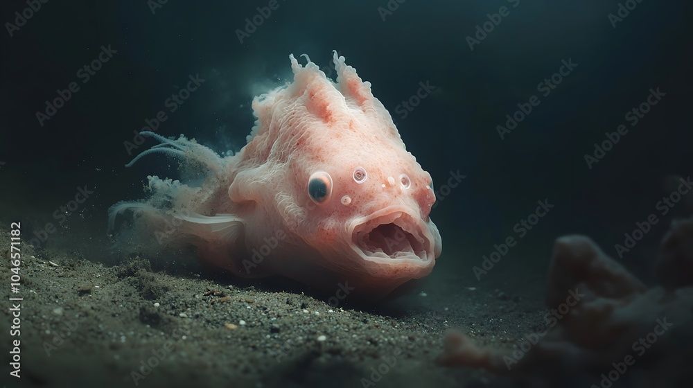 Unique deep-sea fish with unusual appearance, exploring the ocean floor. Perfect for marine biology and aquatic life themes. Unique deep-sea fish with unusual appearance, exploring the ocean floor. Perfect for marine biology and aquatic life themes.